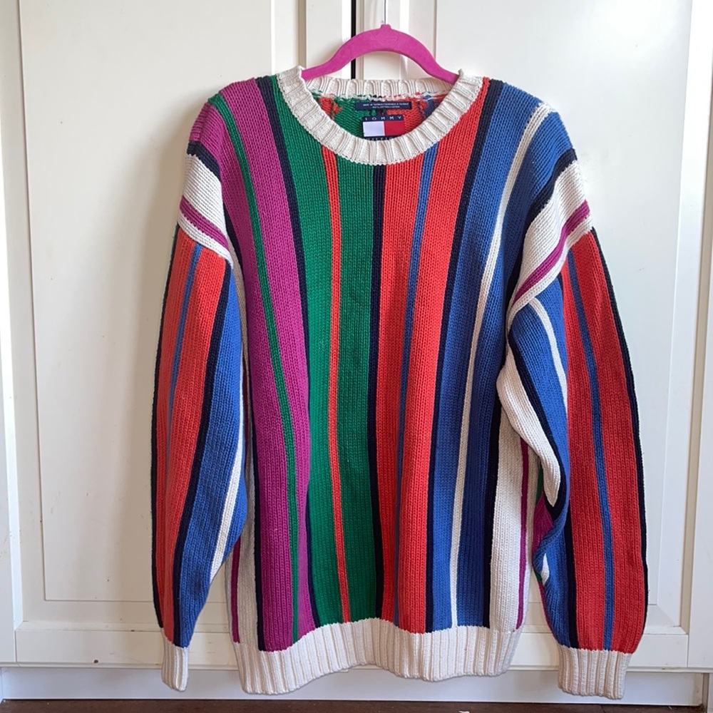 Multicolor (orange, blue, green, purple and cream) knit Tommy Hilfiger sweater